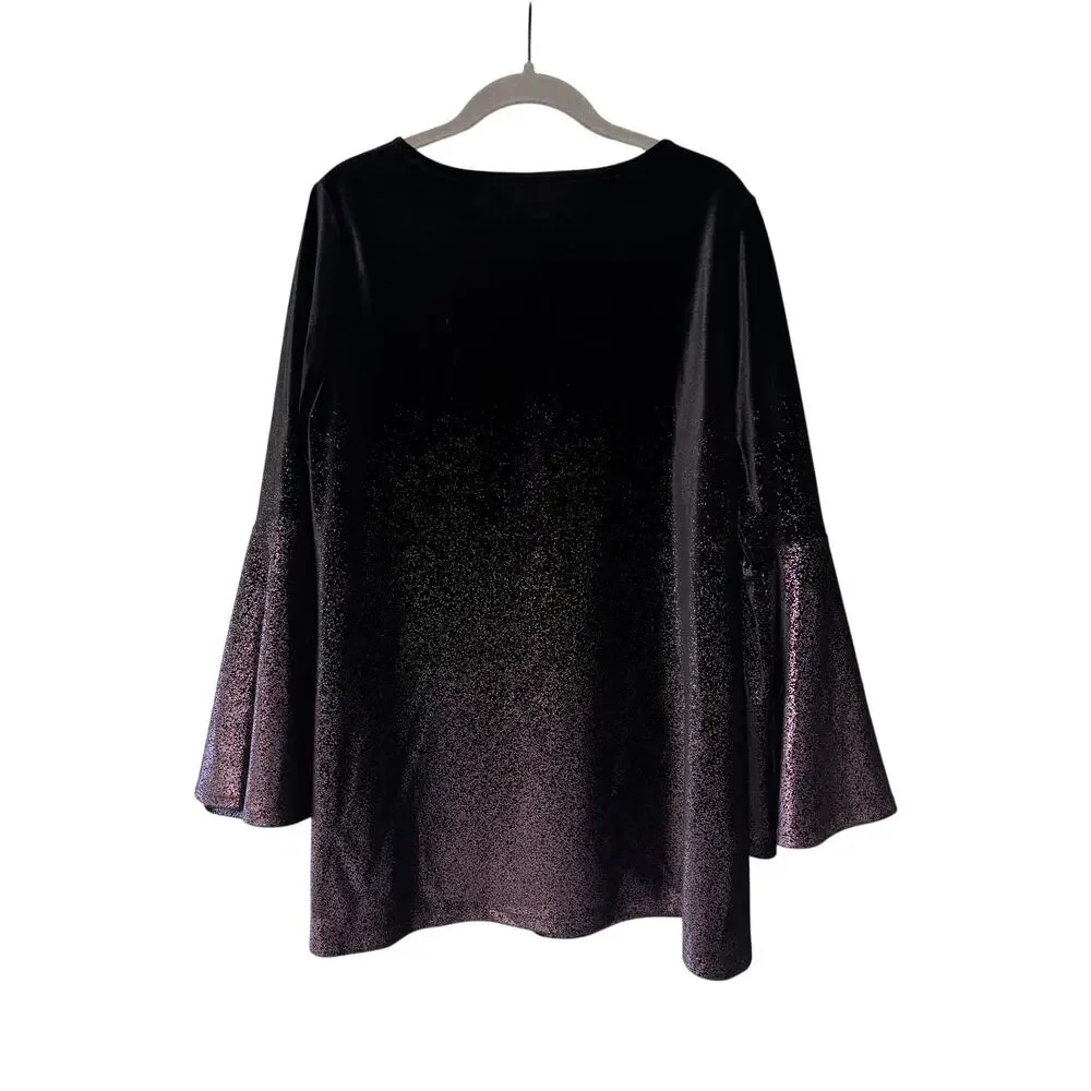 Alfani Black & Purple Velvet Bell Sleeve Tunic 1X - Picture 9 of 10